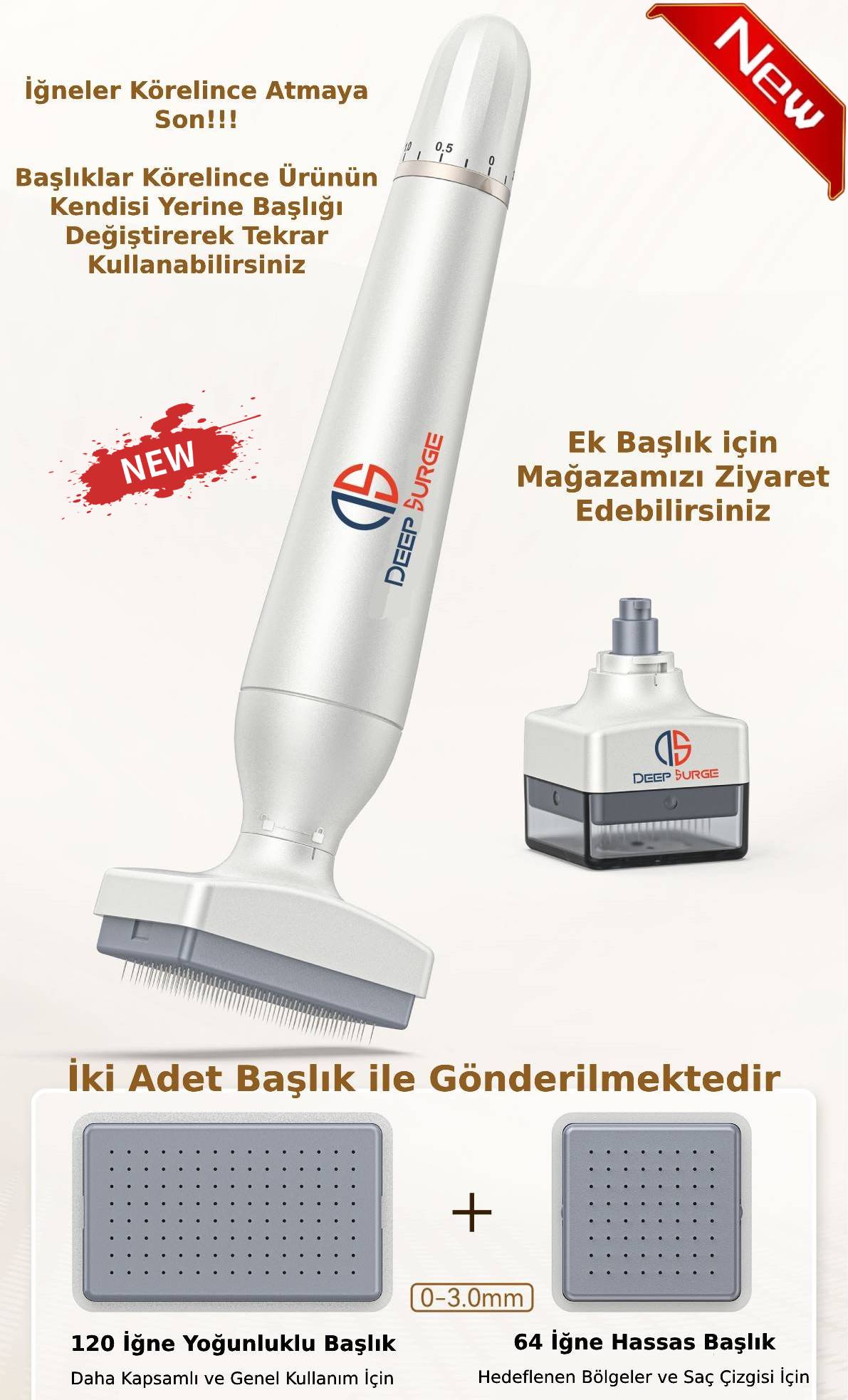Değiştirilebilir Başlıklı Ayarlanabilir Titanyum İğne Ölçülü Dermastamp