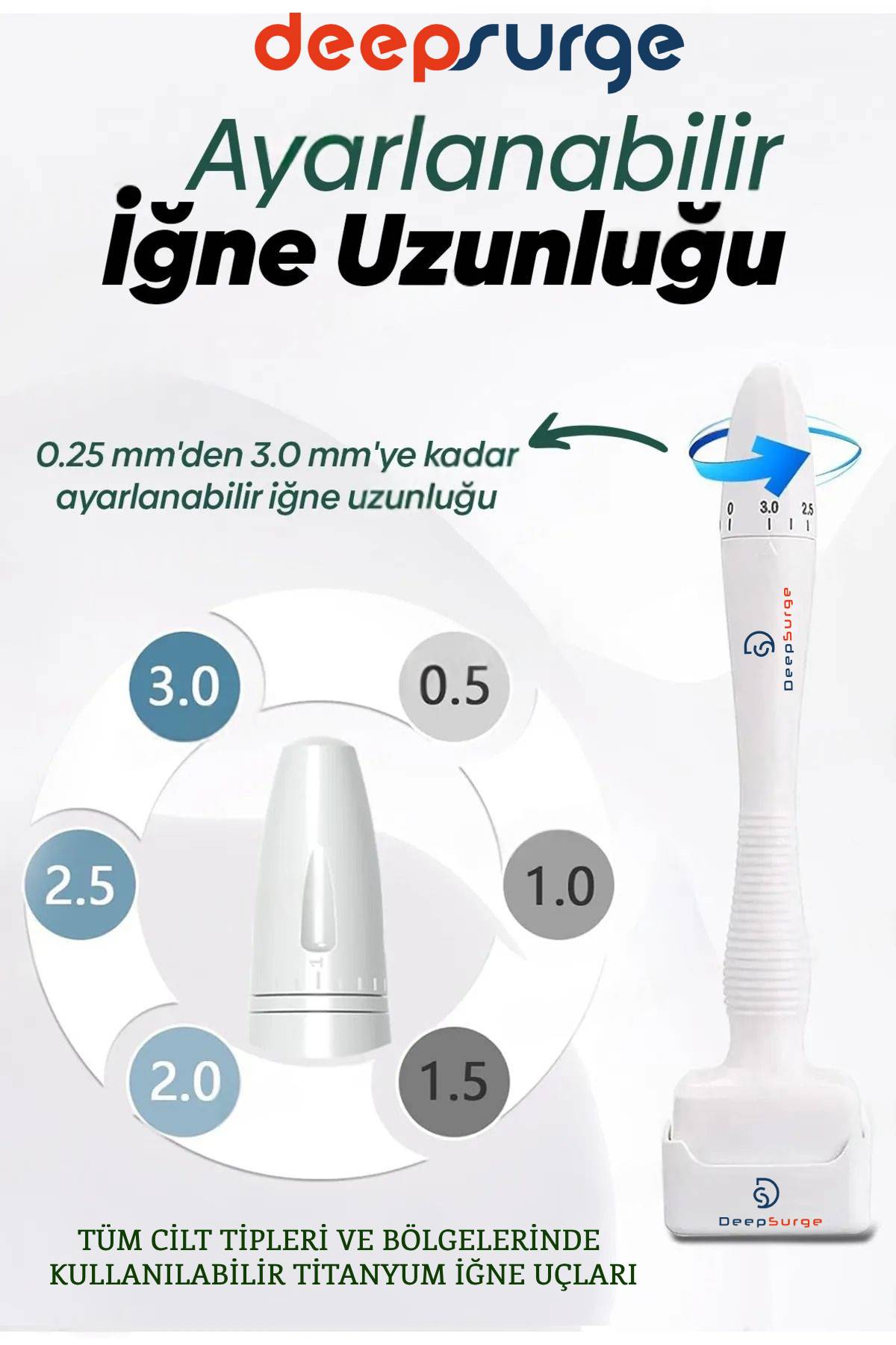 Ayarlanabilir İğne Ölçülü (0.25-3.0mm) Derma Stamp