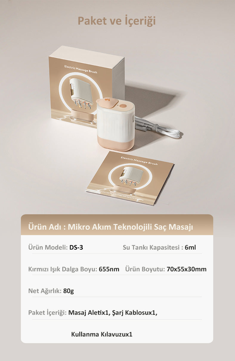 Kırmızı Işık Ve Mikroakım Teknolojili Saç Masaj Aleti
